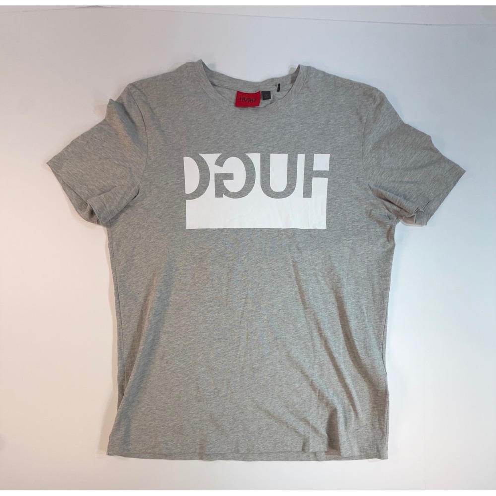 Hugo Boss Hugo Mens Gray Inverted Box Logo Graphic T-Shirt Size Medium